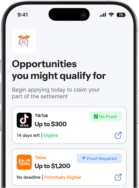 ClaimBee app preview with settlement opportunities
